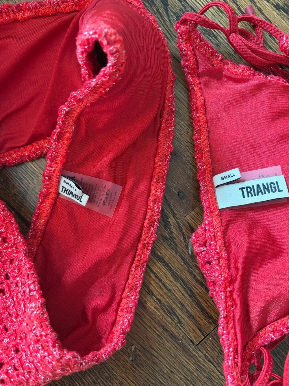 triangl swimwear Red Crochet Bandeau Bikini with Tie-Side Bottoms